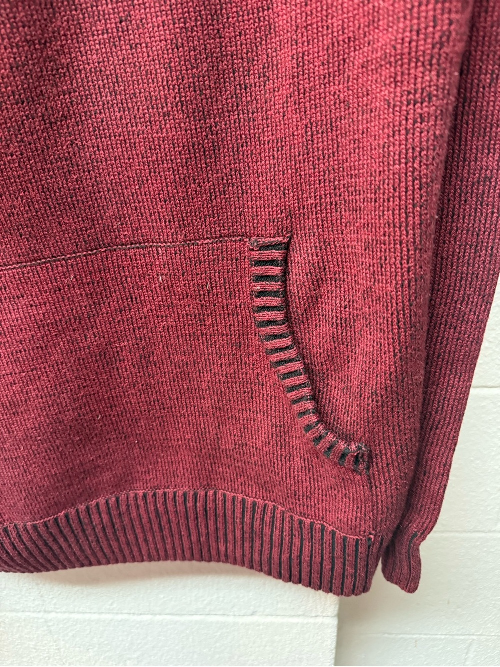 Black Men's Maroon Crewneck Hoodie Sweater - Picture 3 of 4